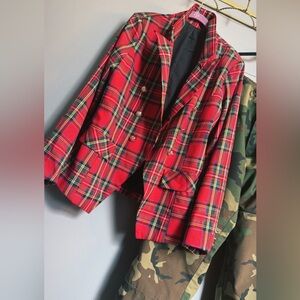 Vintage Tartan Crest Blazer | Oversized Plaid Boyfriend Jacket
